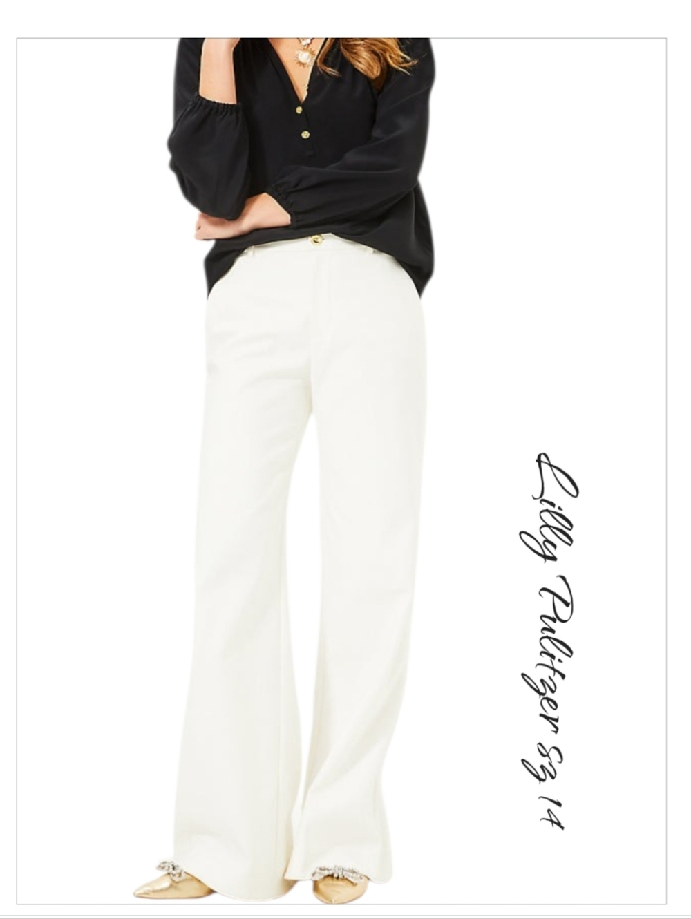 Lilly Pulitzer Colletti High Rise Wide Leg Trouser Pant White Sz 14